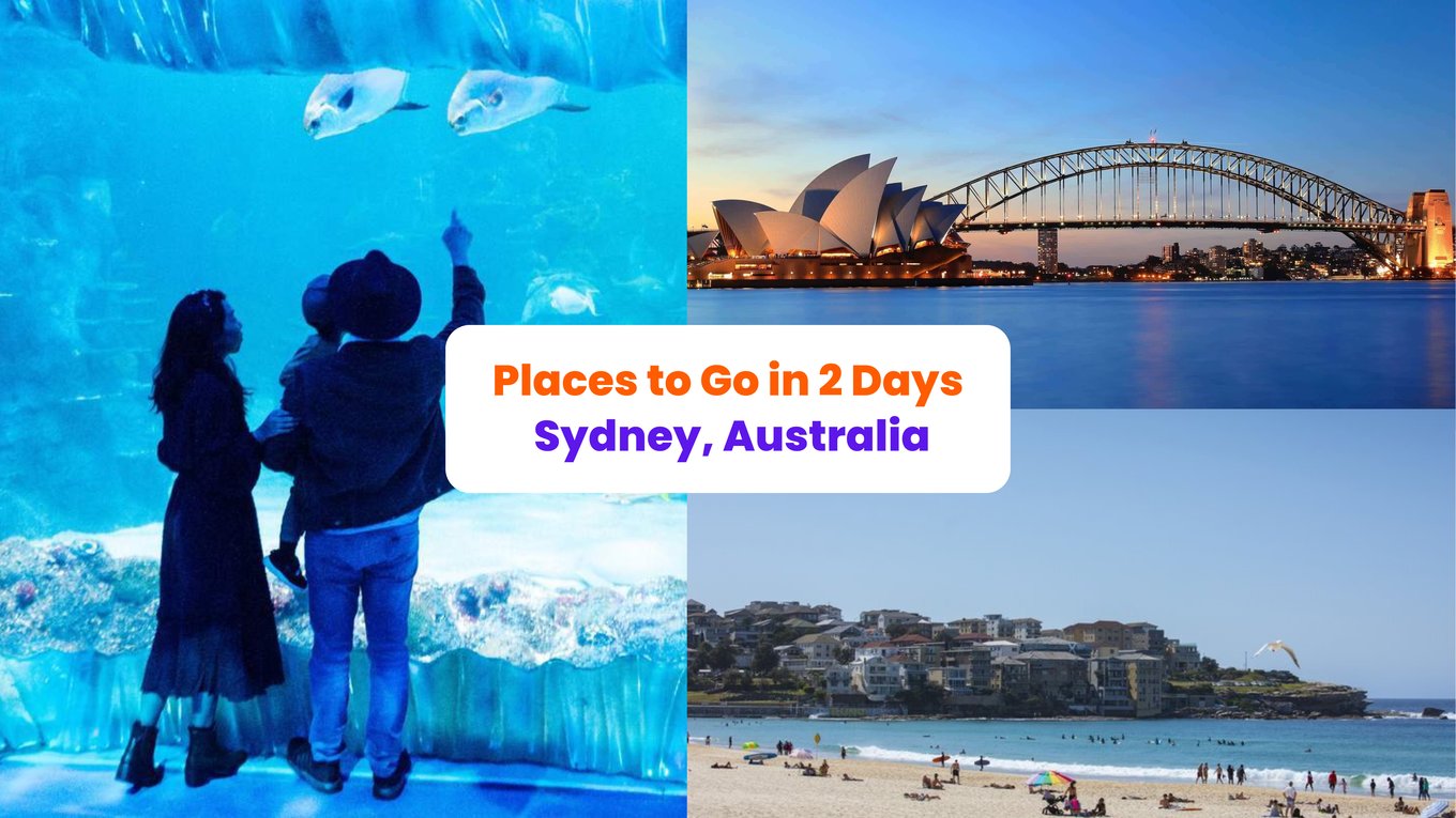 A photo collage of places to go in Sydney with a title saying "Places to Go in 2 Days Sydney, Australia"