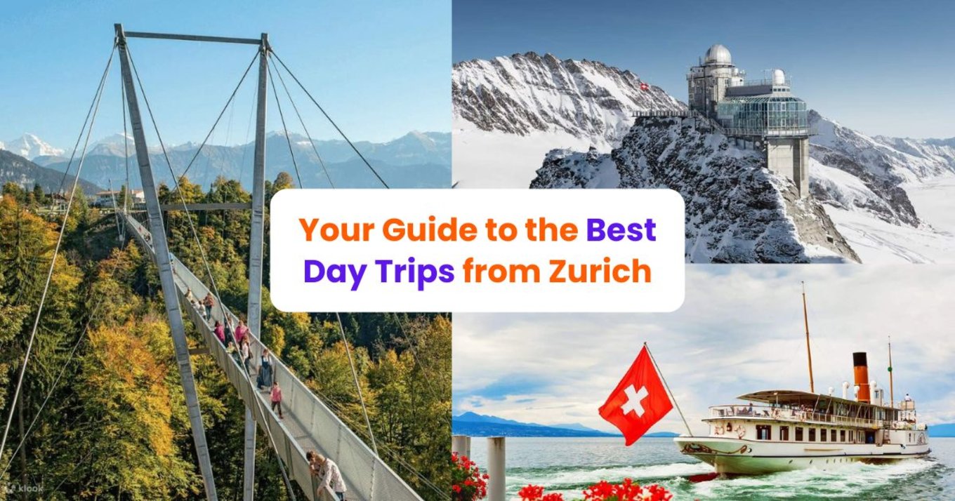 A collage of the Sigriwil Bridge, Jungfrau Sphinx Observatory, and a cruise along Lake Geneva