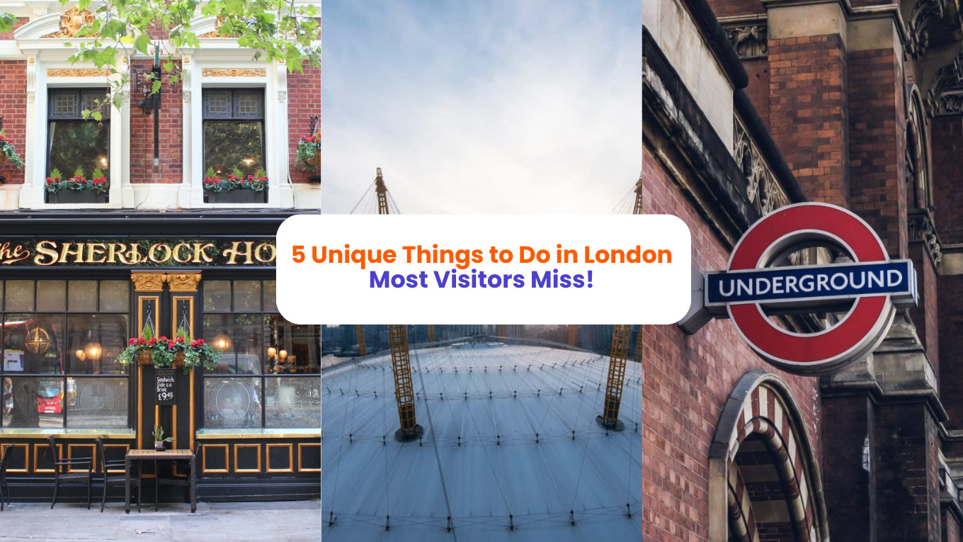 Collage of London attractions including Underground, O2, and hidden spots