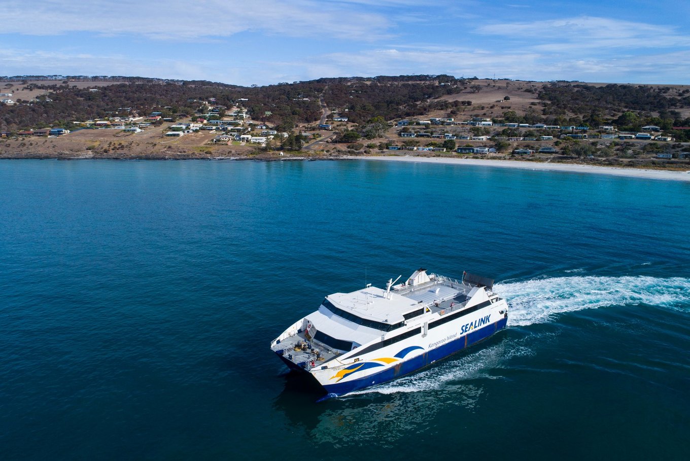 SeaLink ferry arriving at Kangaroo Island, the main gateway for travelers from mainland Australia