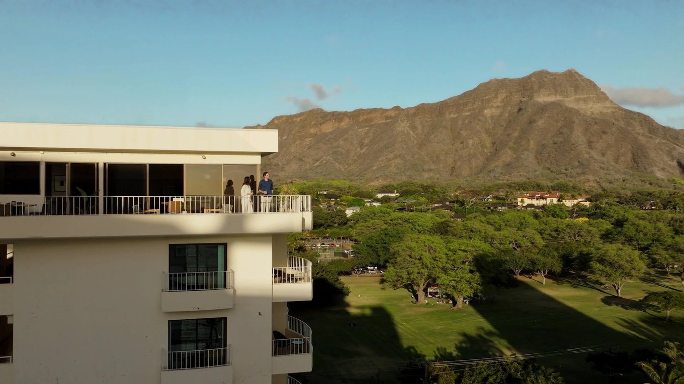 Balcony view from Lotus Honolulu at Diamond Head with Diamond Head crater in the background