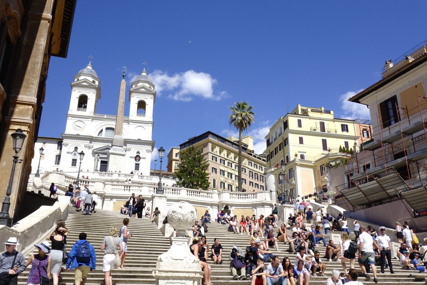 Visitors sitting on the Spanish Steps near Piazza di Spagna, Rome