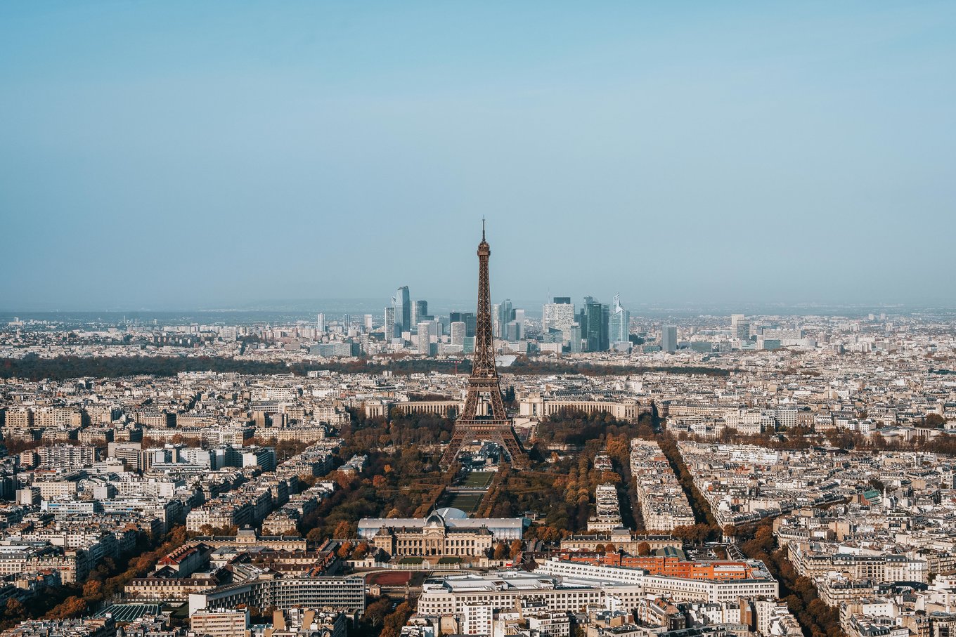 The Paris skyline, featuring the Eiffel Tower at the middle