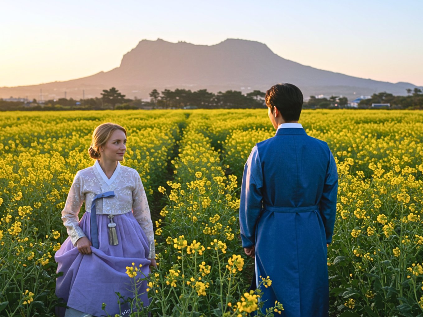 Feel like you’re in a K-drama scene among Jeju’s canola fields