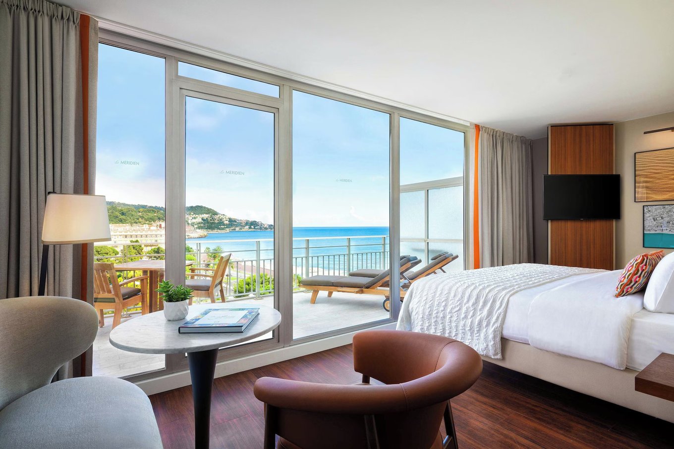 A hotel room with balcony at the Le Meridien Hotel in Nice, France