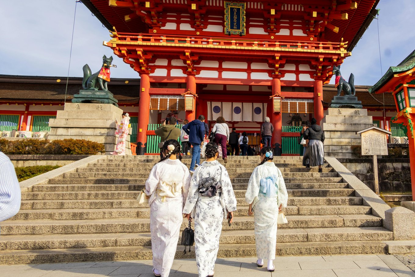 Visitors in kimono enter Kyoto’s Fushimi Inari Shrine | Photo Credit: Emiliano Lara on Pexels