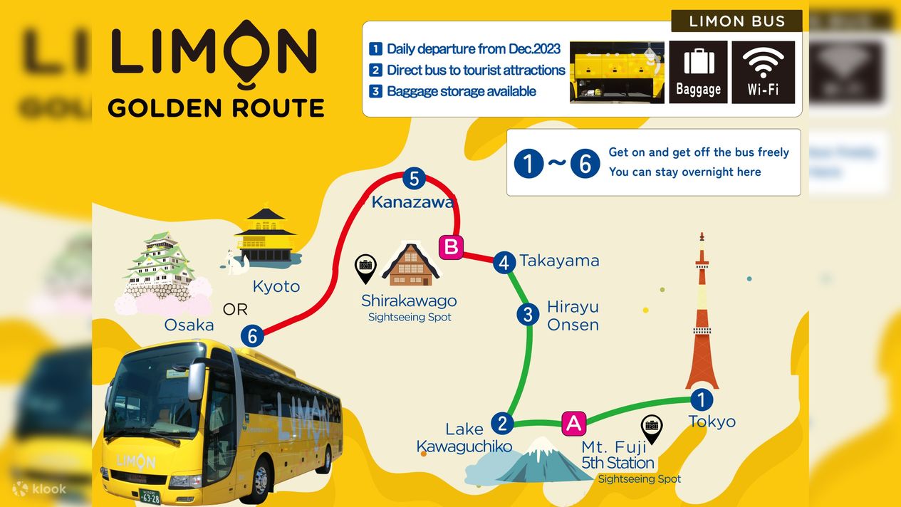 Tokyo to Mt.Fuji - Shirakawago - Osaka 7 Day Bus Pass
