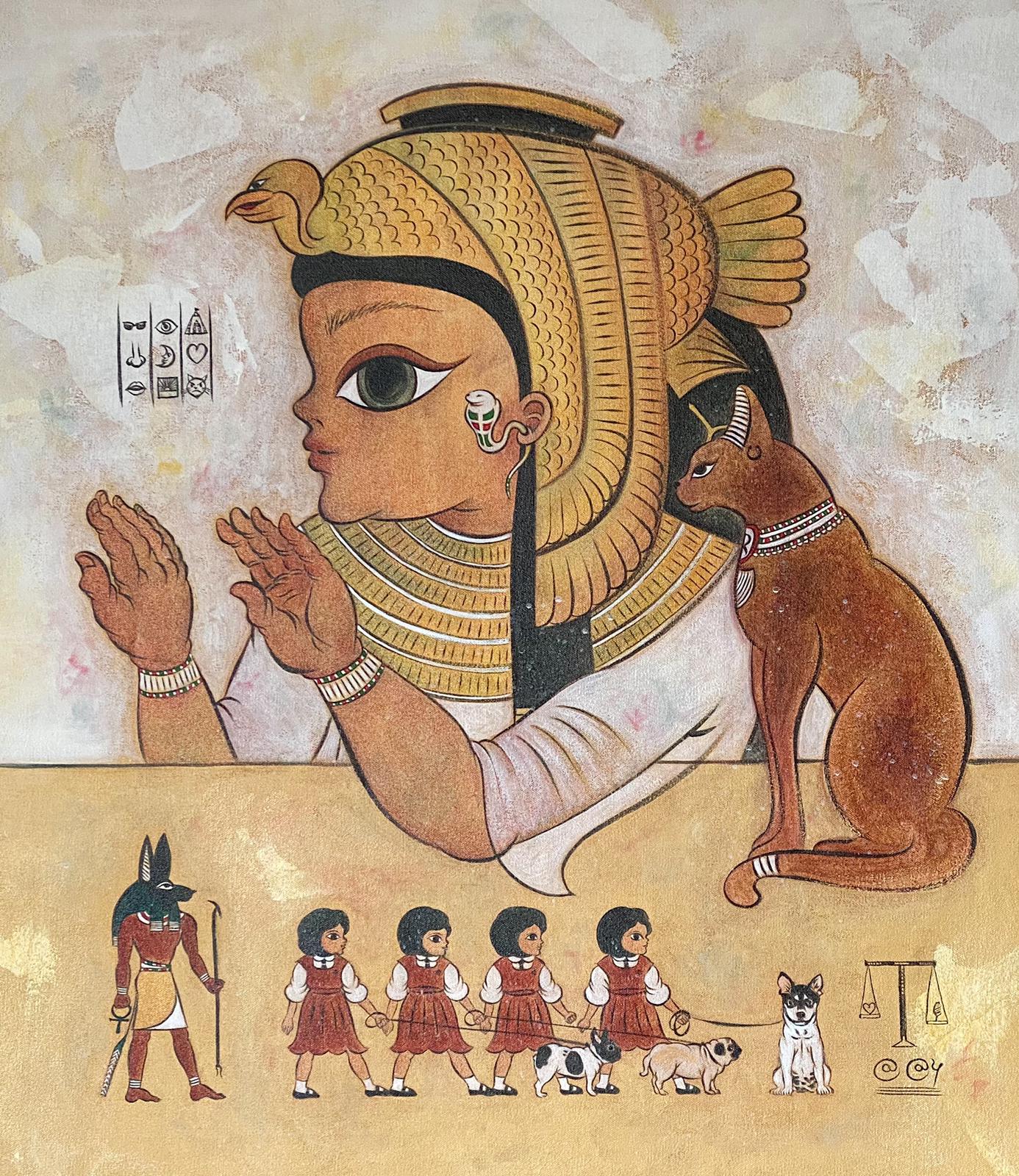 Afa Annfa, Cleopatra _ Bastet, Acrylic on canvas, 74 x 66cm