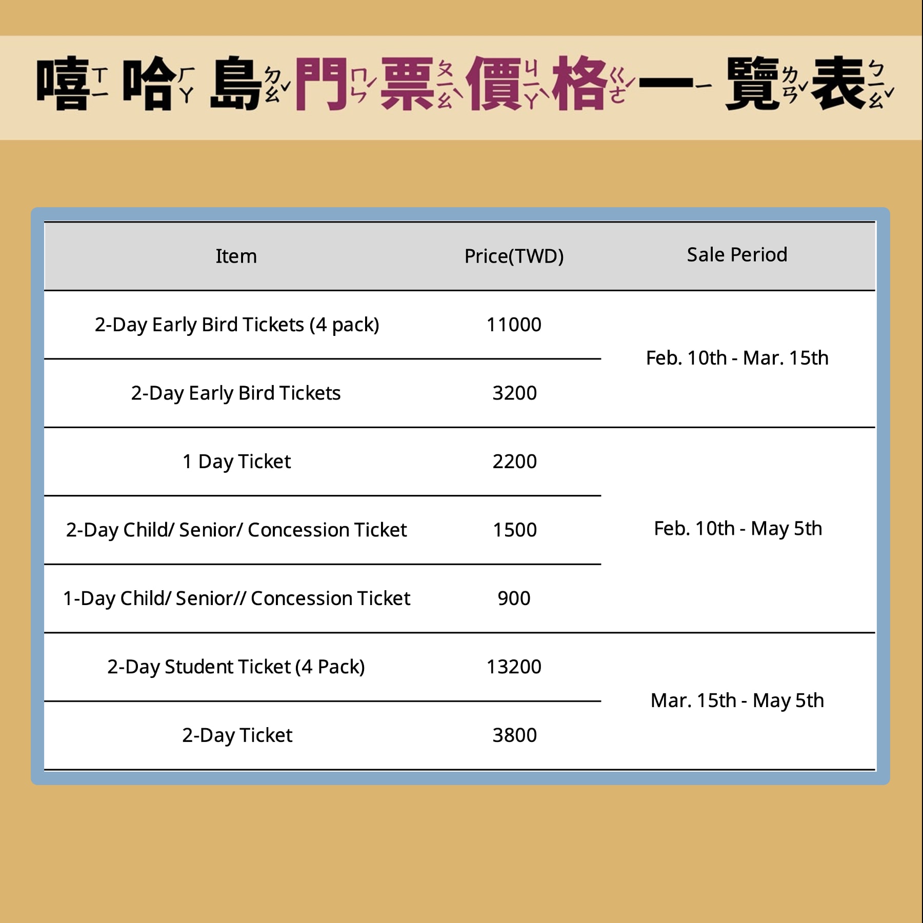 Ticket prices