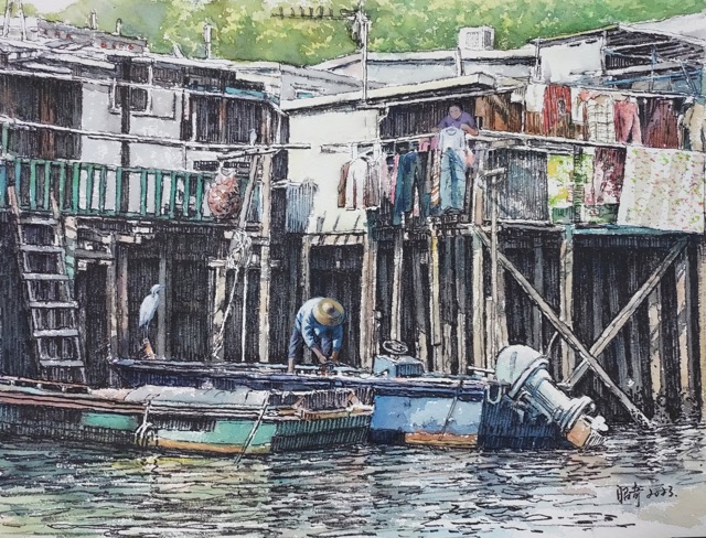 The Boat People, Hui Chiu Ki, Watercolour with pencil, 2023, 30 x 40 cm