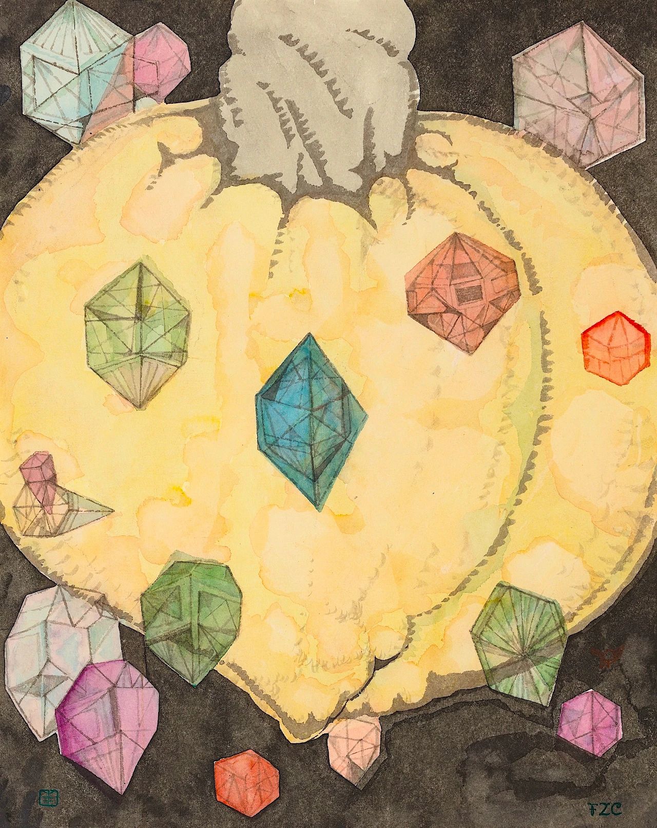 《桃子與寶石》50cm x 40cm 紙本綜合資料2022