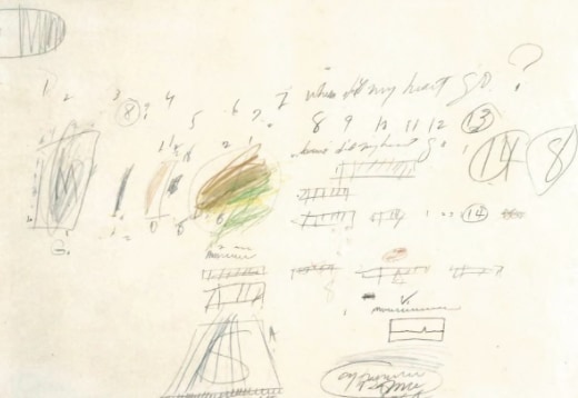 Cy Twombly, "Untitled", 1964, ball pen, pencil, crayon and pastel on paper, 70 x 98.5 cm