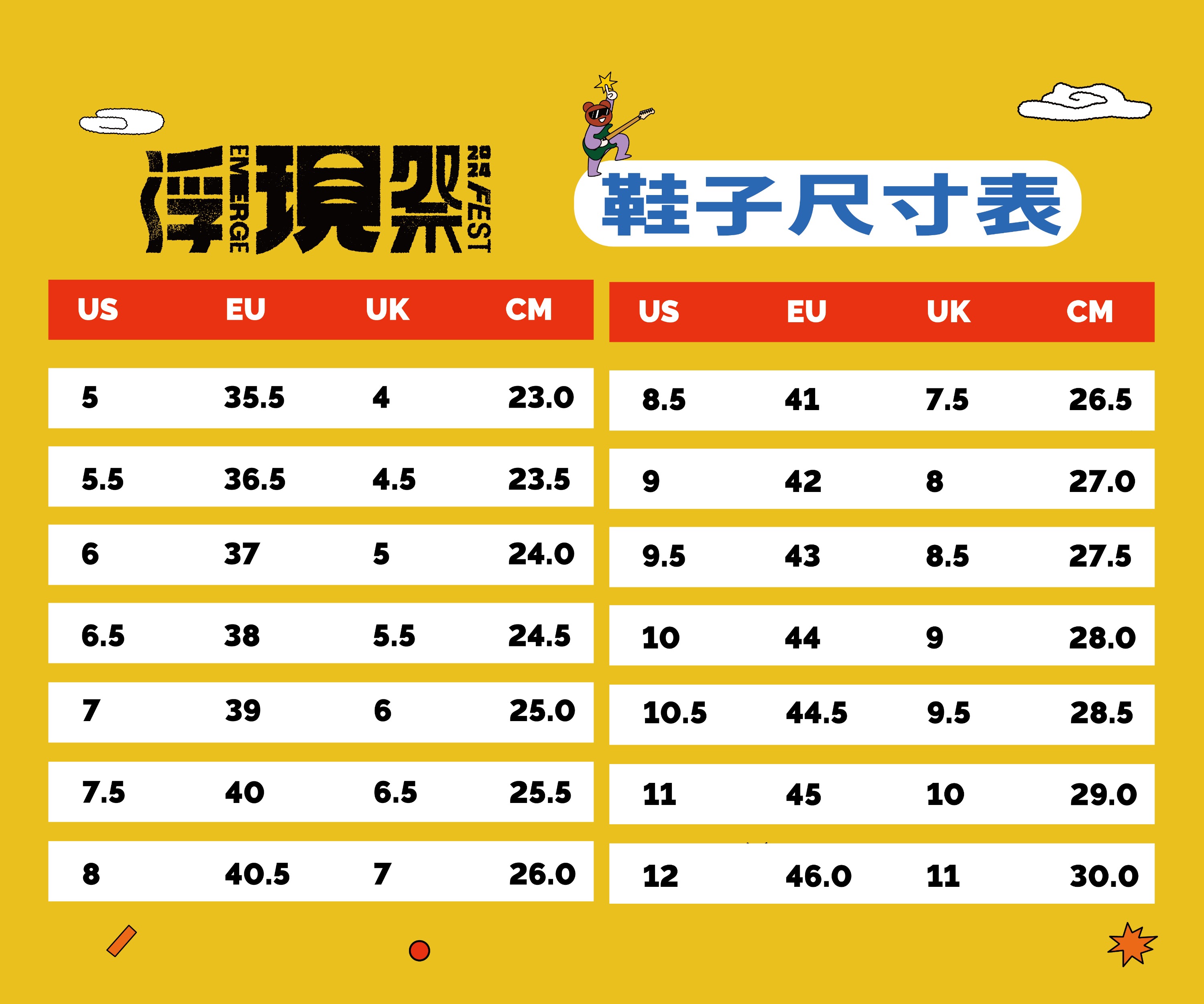 鞋子尺寸表