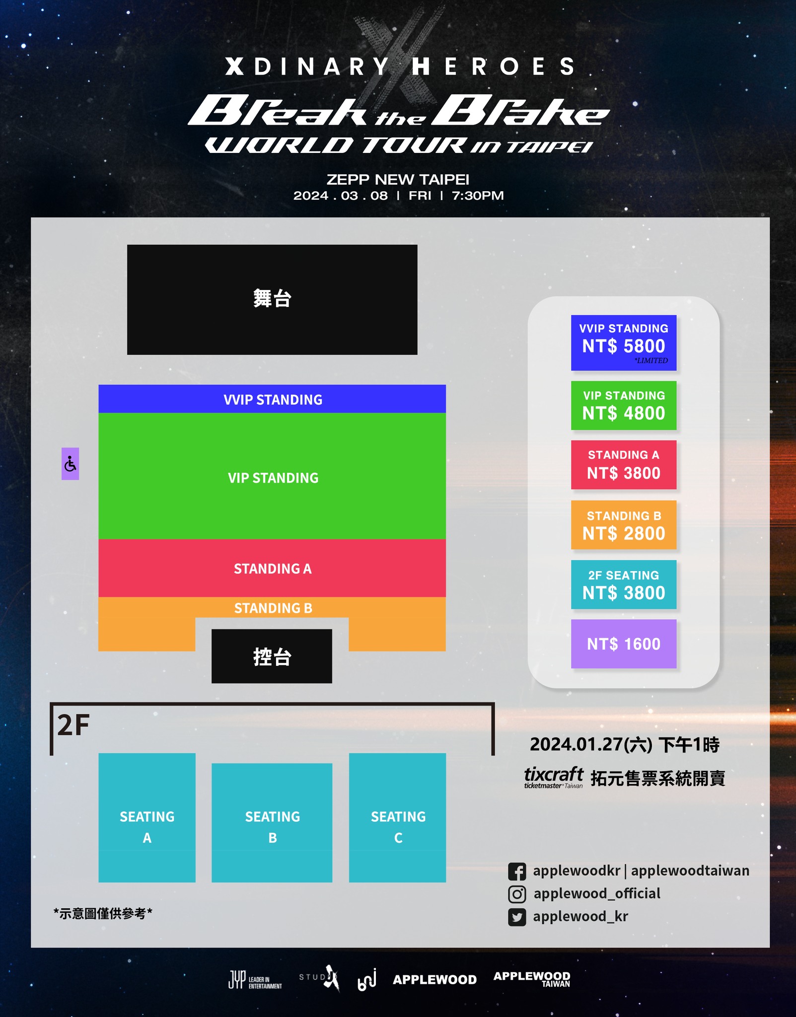 Xdinary Heroes演唱會2024台北站票價及座位圖