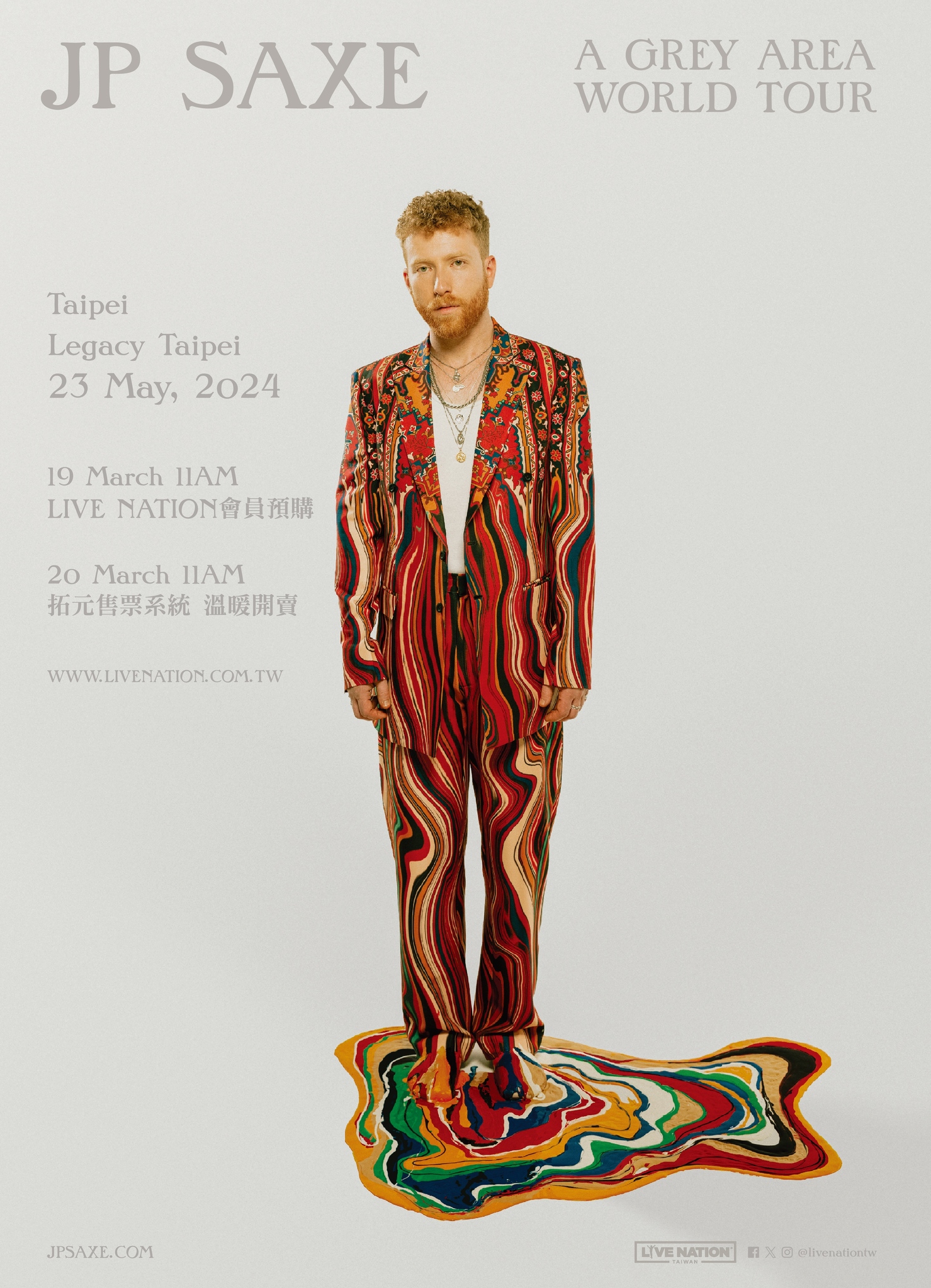 Canadian singer-songwriter #JPSaxe is coming to Taipei for the first time ever with "JP Saxe: A Grey Area World Tour"