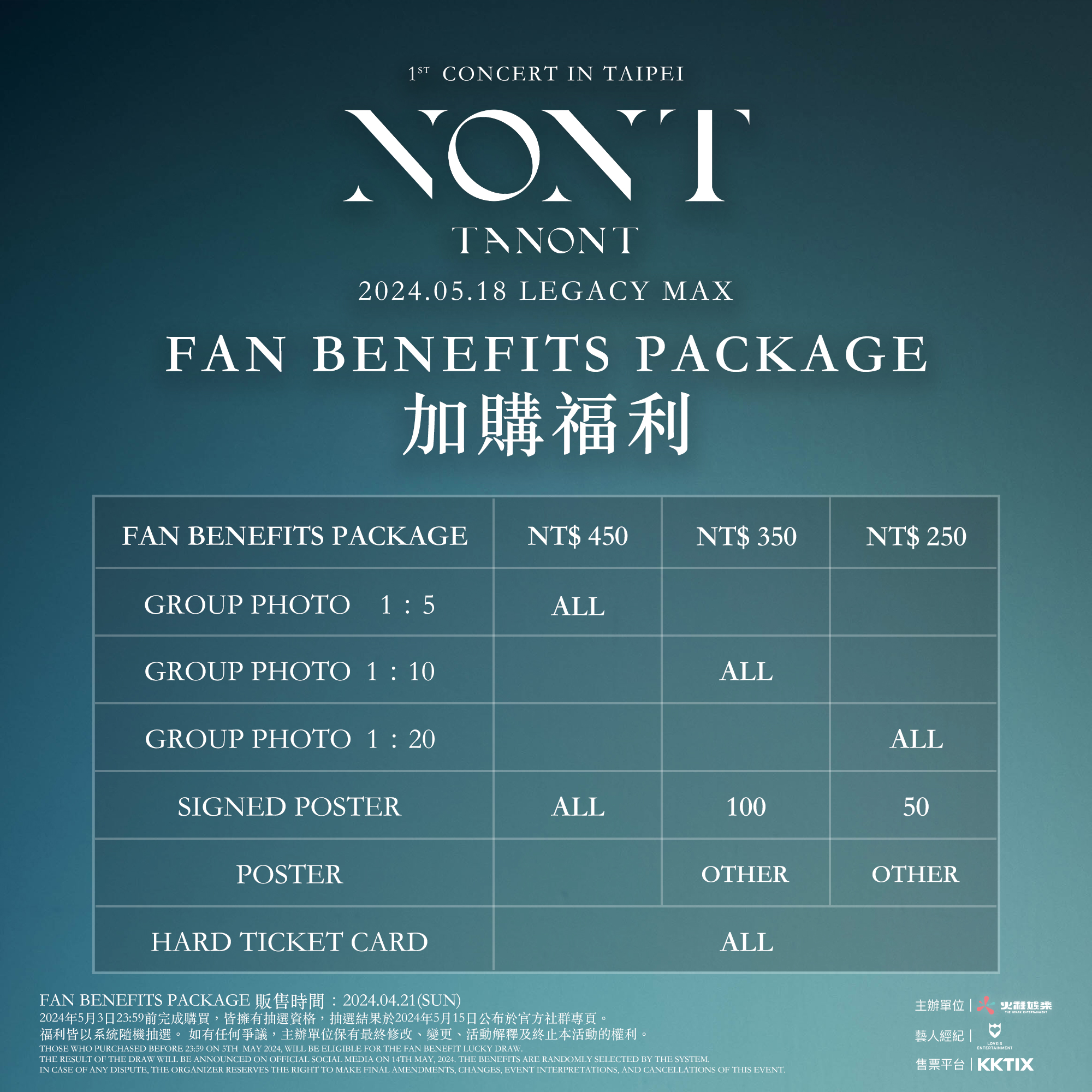 Nont Tanont演唱會2024台北站粉絲福利