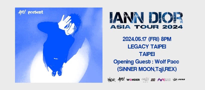 饒舌新秀 IANN DIOR 即將來台,亞洲巡迴其中一站特別安排在台北,更是指定由SiNNER MOON、Taji、REX三位饒舌歌手所組成的「Wolf Pacc 狼人小隊」擔任此次台北站嘉賓