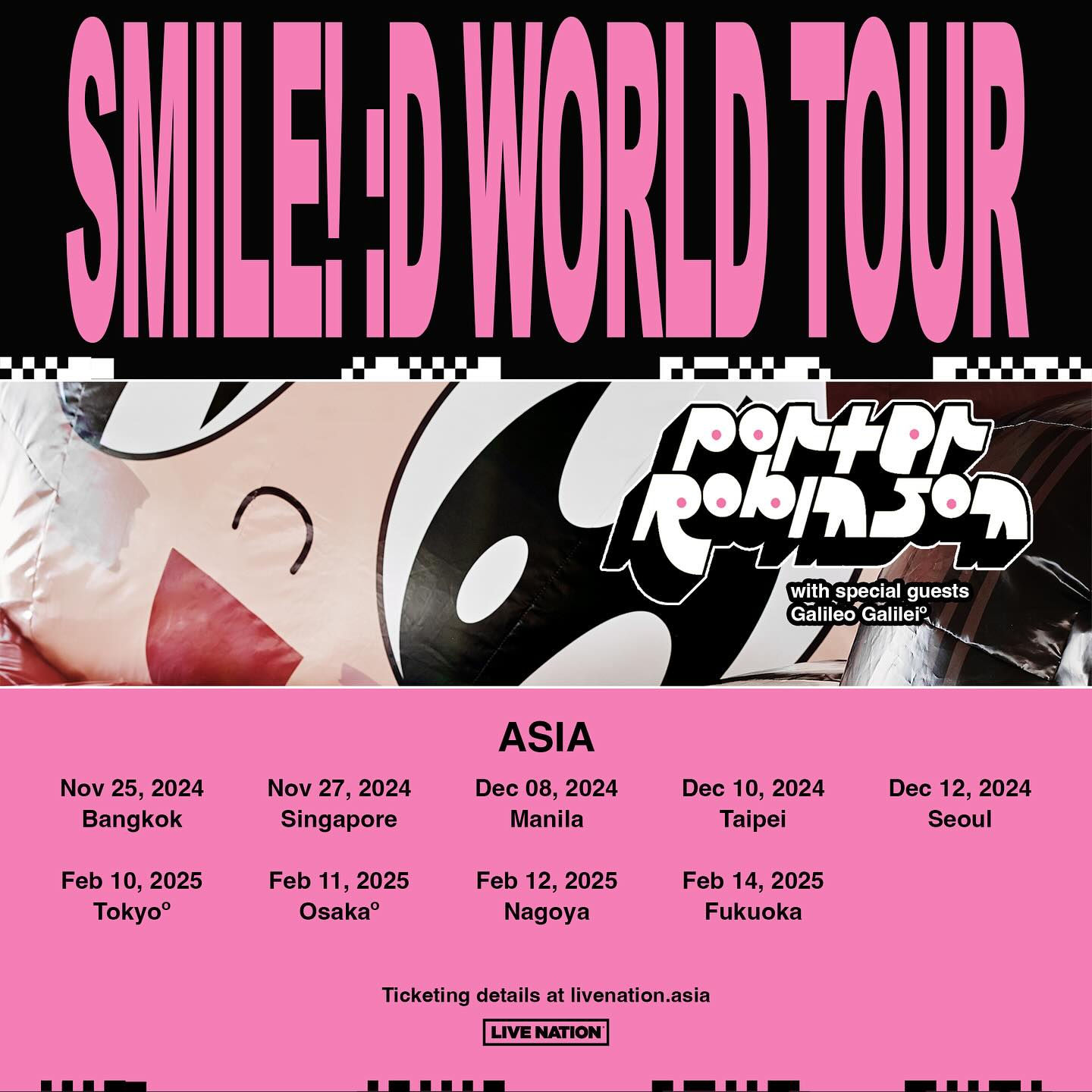 新世代創作鬼才 Porter Robinson 宣布展開全新世界巡迴「Porter Robinson SMILE! : D World Tour」，大阪場將於2025年2月11日舉辦
