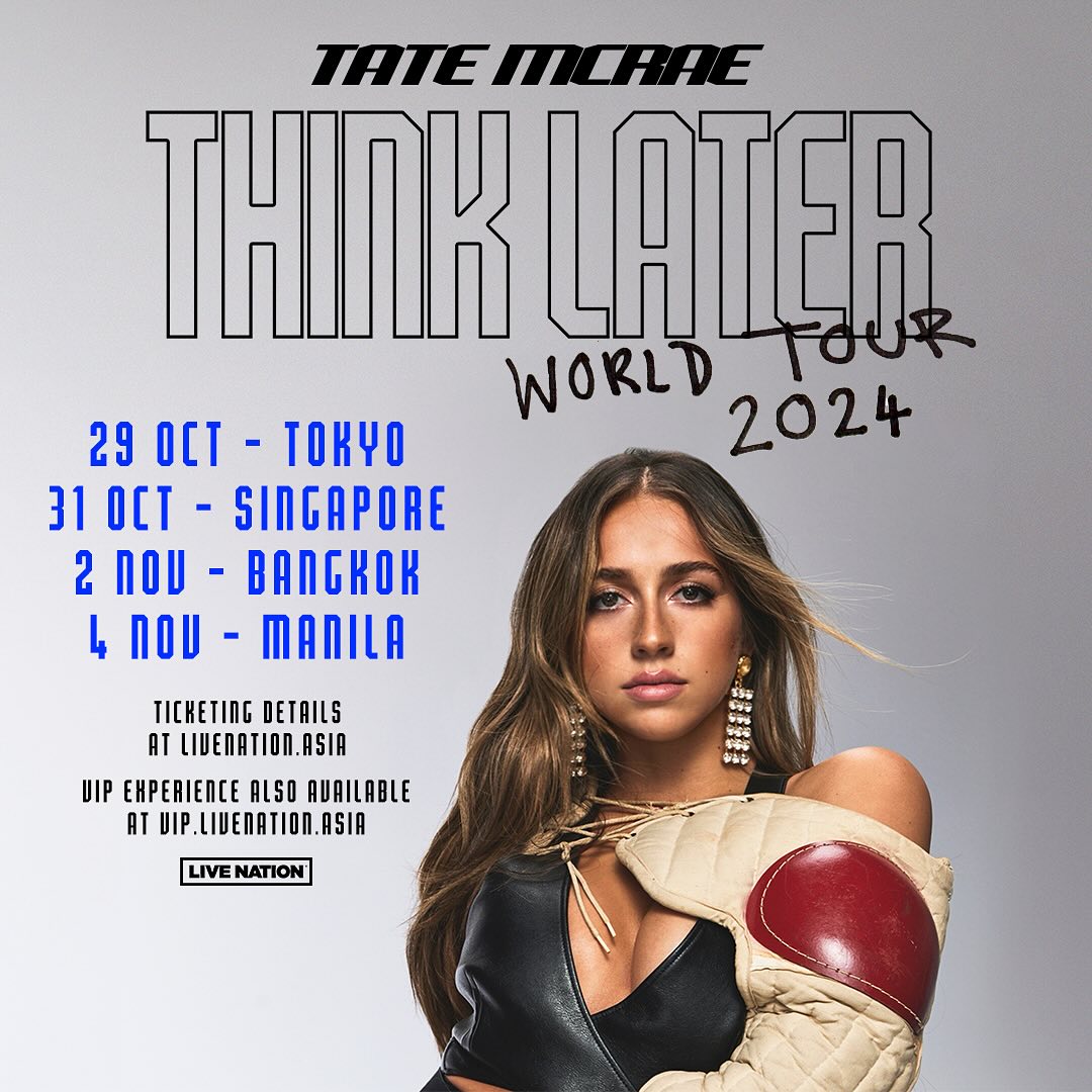 加拿大人氣創作女歌手Tate McRae最新巡迴演唱會“THINK LATER TOUR”日本場將於2024年10月29日在東京舉辦