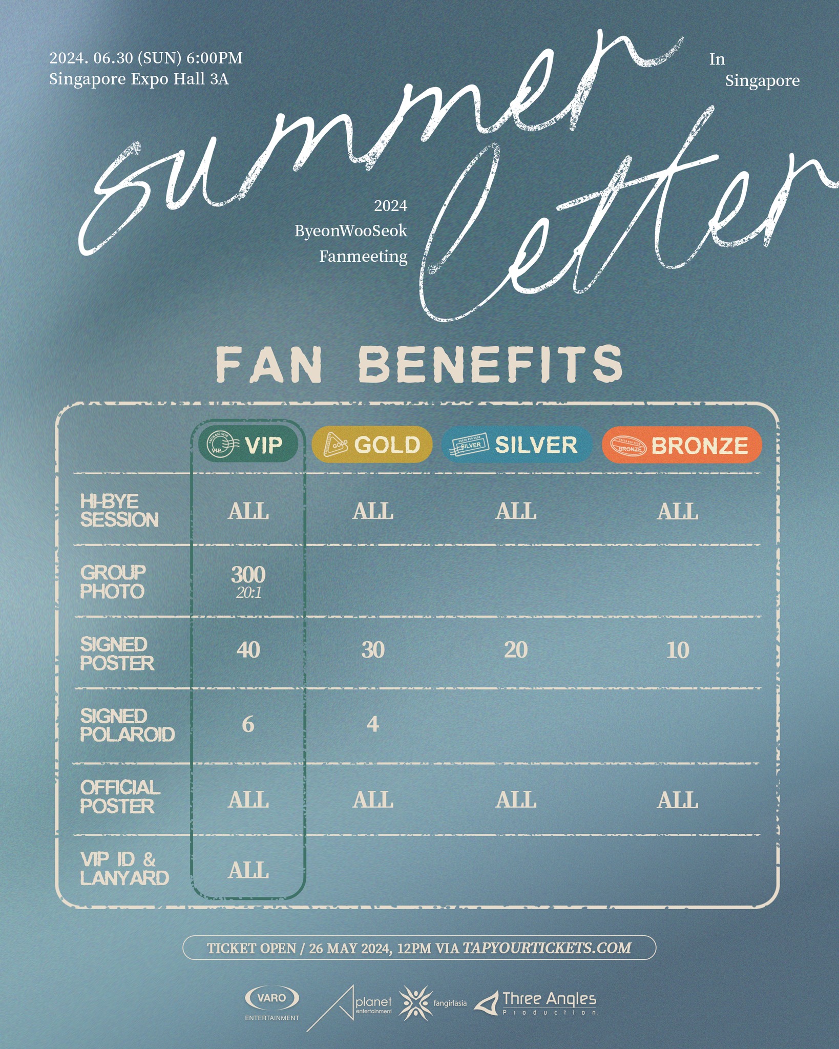 2024 Byeon Woo Seok Asia Fanmeeting tour “Summer Letter” in Singapore Fans Benefits