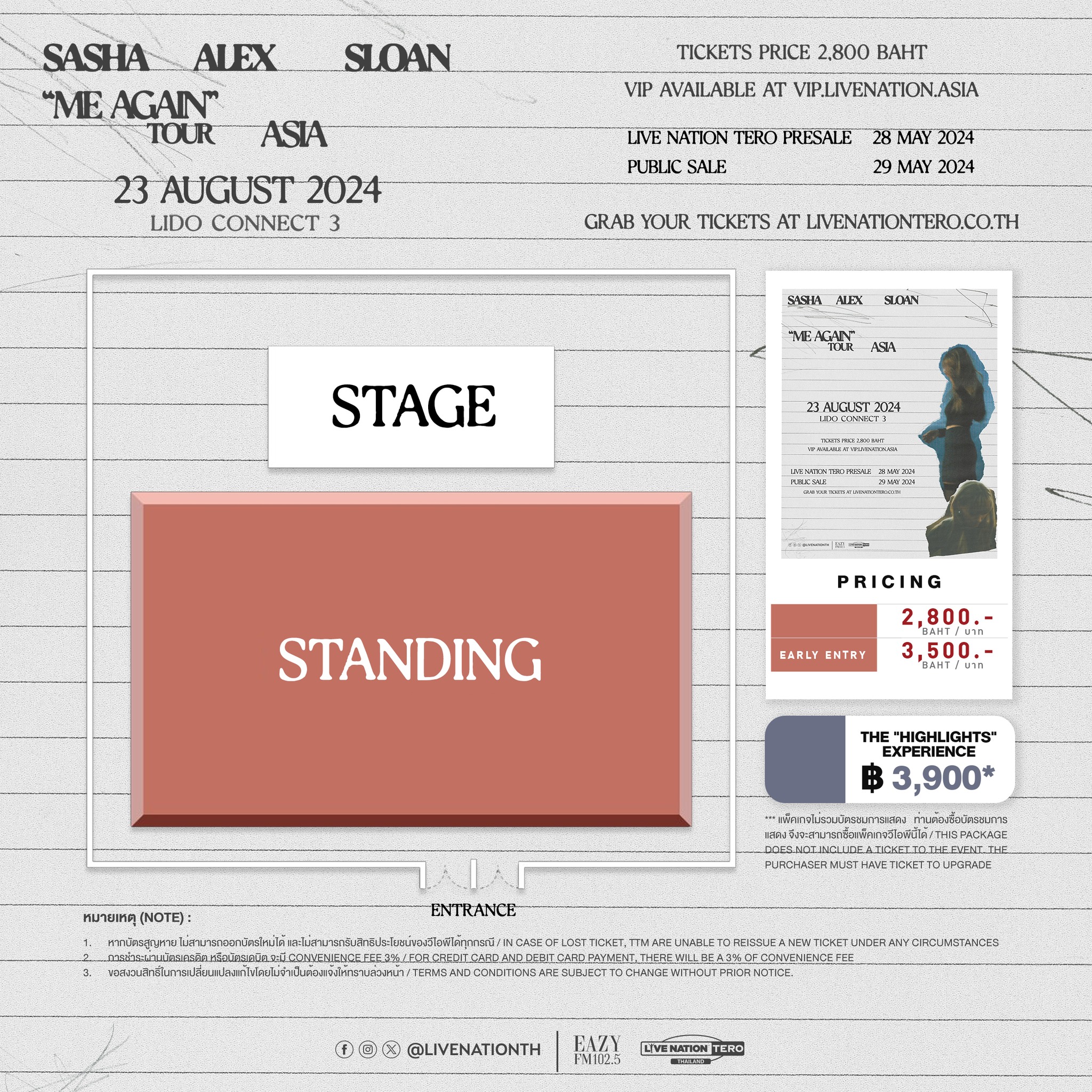 Sasha Alex Sloan 2024 bangkok concert ticket price and seat layout