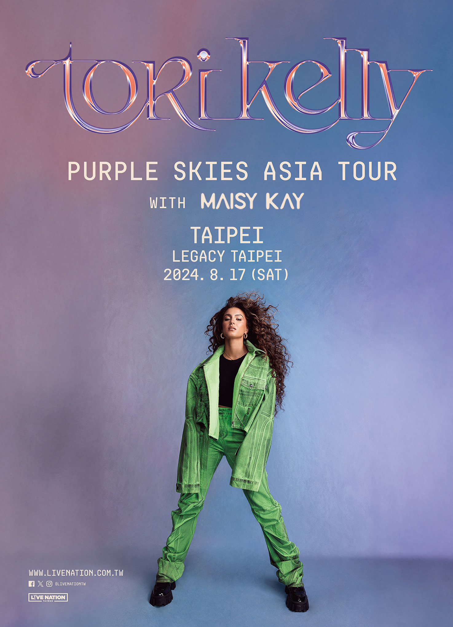 Platinum selling artist TORI KELLY is coming to Taipei for the first time with 【Tori Kelly: Purple Skies Asia Tour】at Legacy Taipei on August 17th!