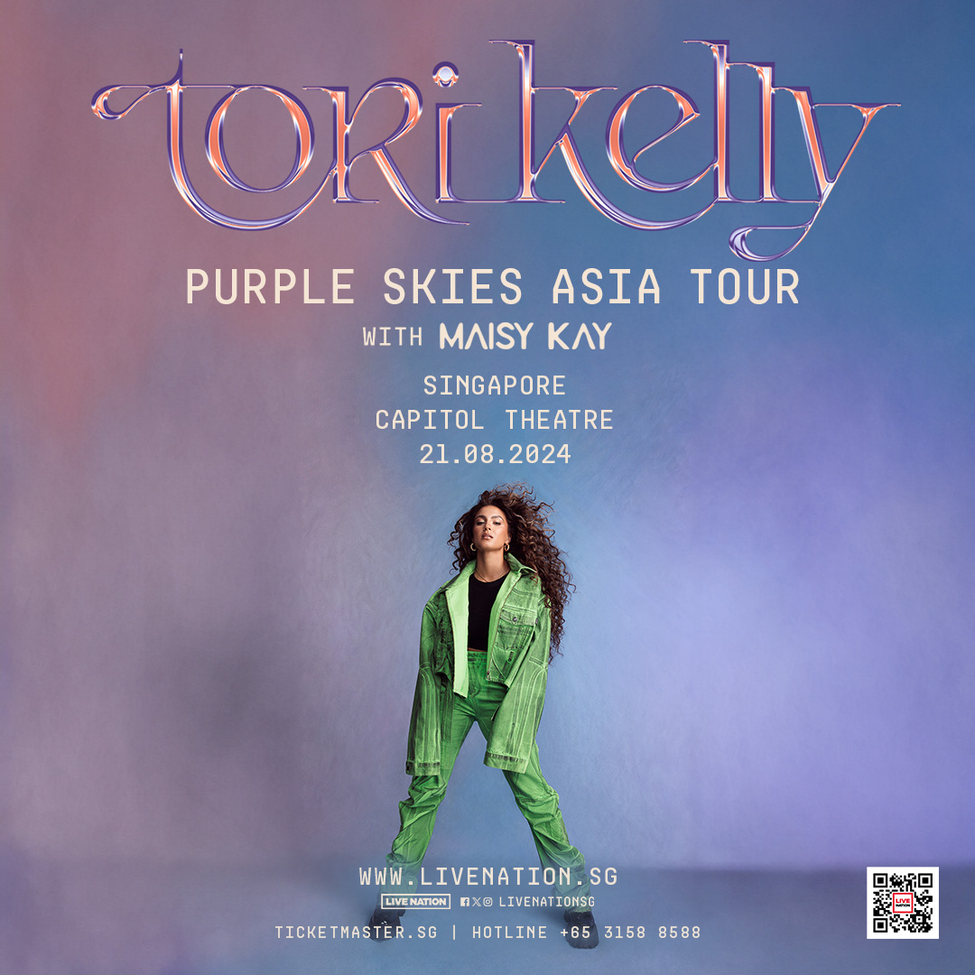 来自加州的人气唱作歌手Tori Kelly宣布展开2024全新亚洲巡回演唱会“Purple Skies Asia Tour”，新加坡站将于8月21日在新加坡首都大厦演艺剧场（Capitol Theatre）开唱！