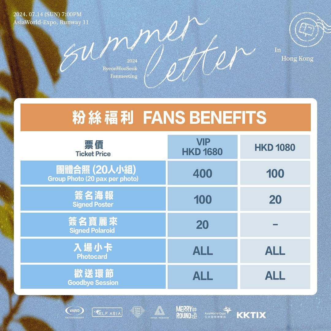 2024 ByeonWooSeok Hong Kong Fanmeeting Fans Benefits