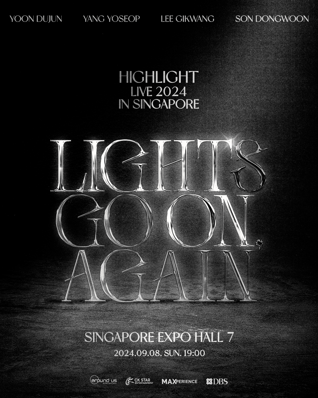 人气韩团 HIGHLIGHT 2024年最新亚洲巡回演唱会“HIGHLIGHT LIVE 2024 [LIGHTS GO ON, AGAIN] ASIA TOUR”将于9月8日在新加坡开唱