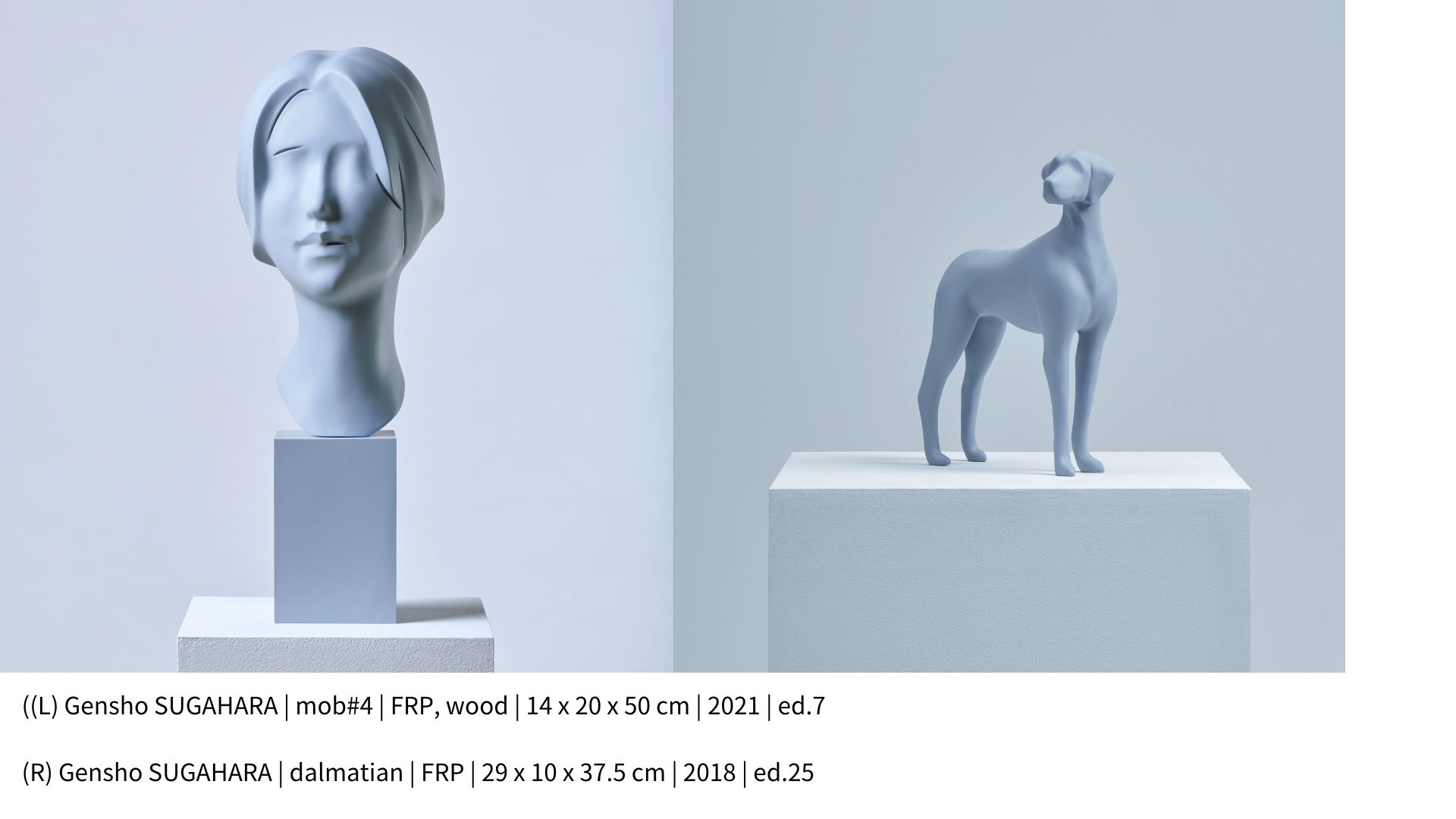 Employing Fiberglass Reinforced Plastic (FRP), also known as fiberglass, as his medium, SUGAHARA delineates modern human figures