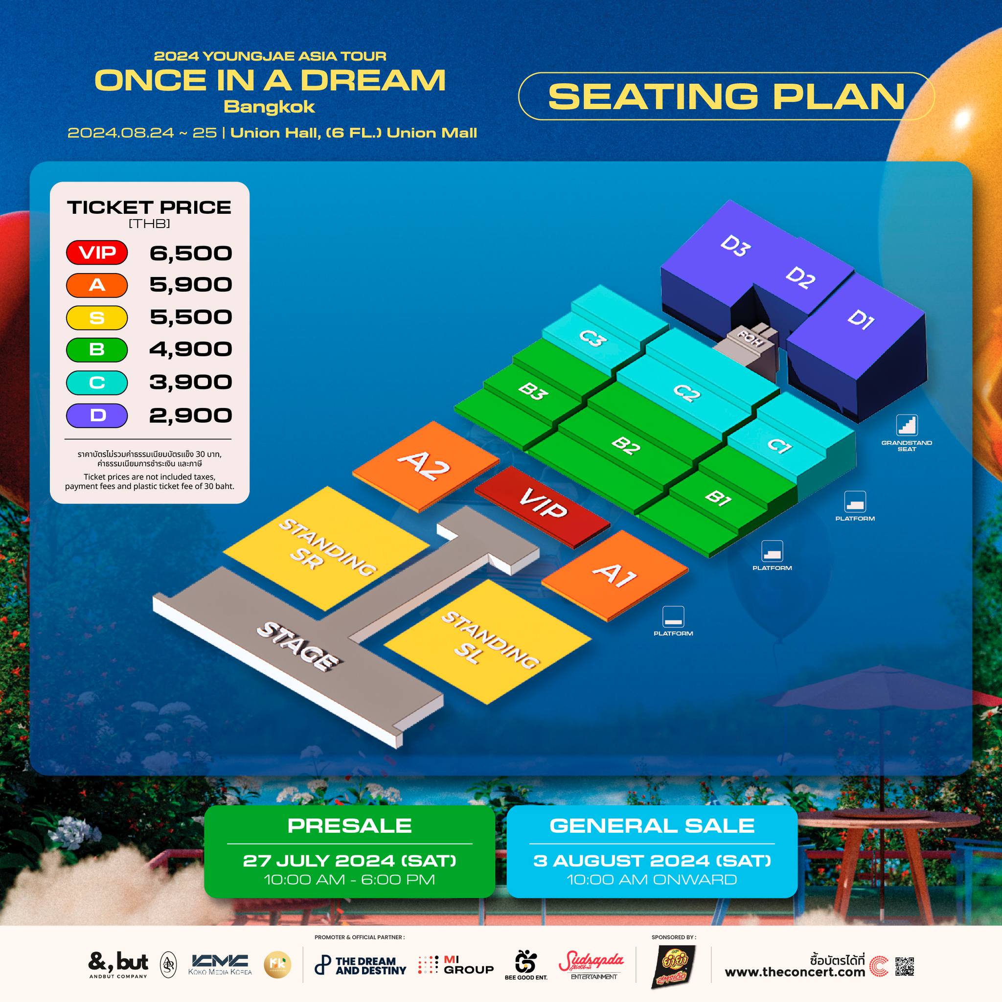 GOT7 Youngjae Bangkok Concert 2024 Ticket Price and Union Hall Seat Layout