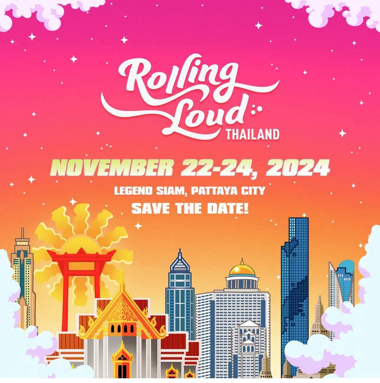 全球知名的国际嘻哈音乐节“Rolling Loud”将再次震撼泰国芭堤雅，“Rolling Loud Thailand 2024”于 2024年11月22日至24日在Legend Siam（传奇暹罗）登场！