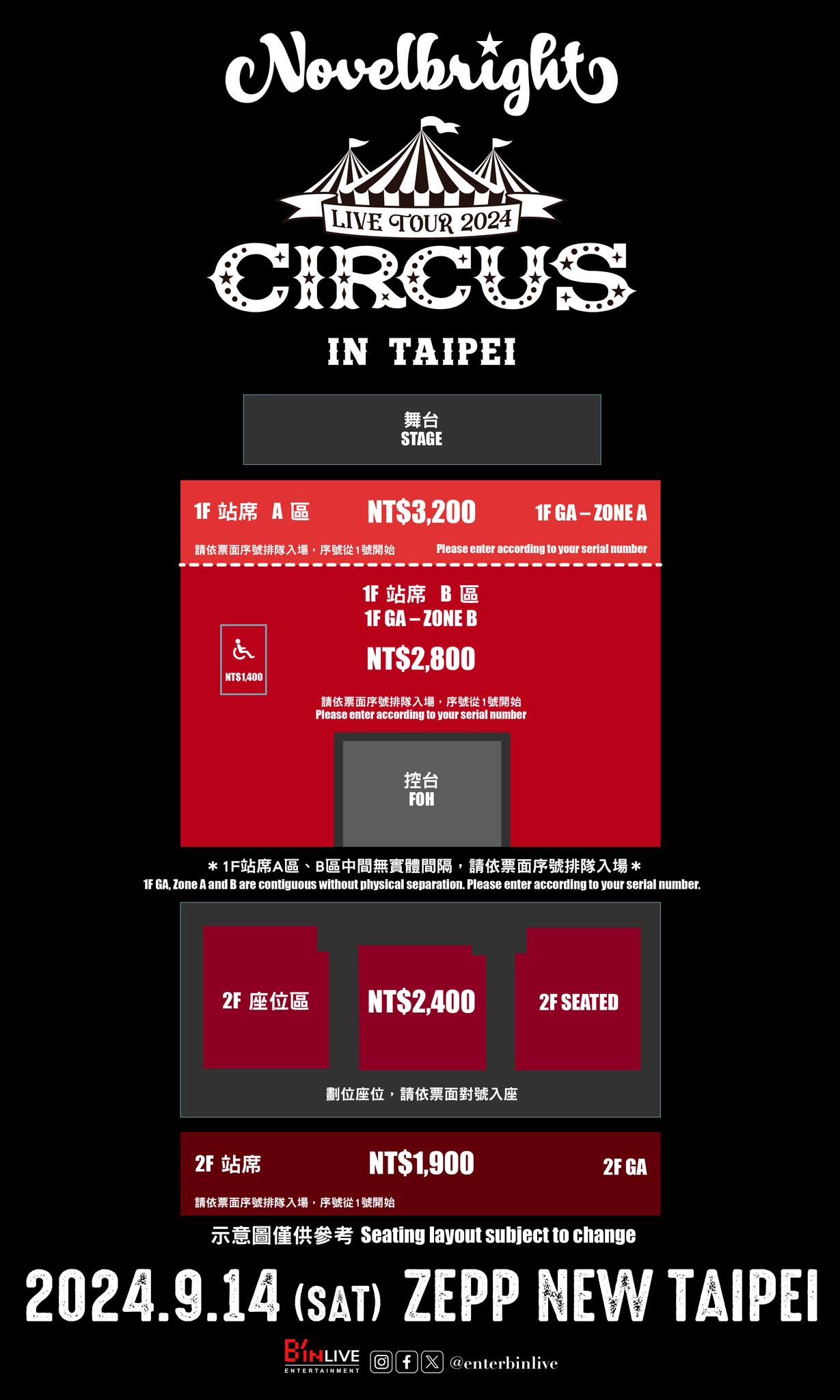 Novelbright台北演唱會2024票價及座位圖