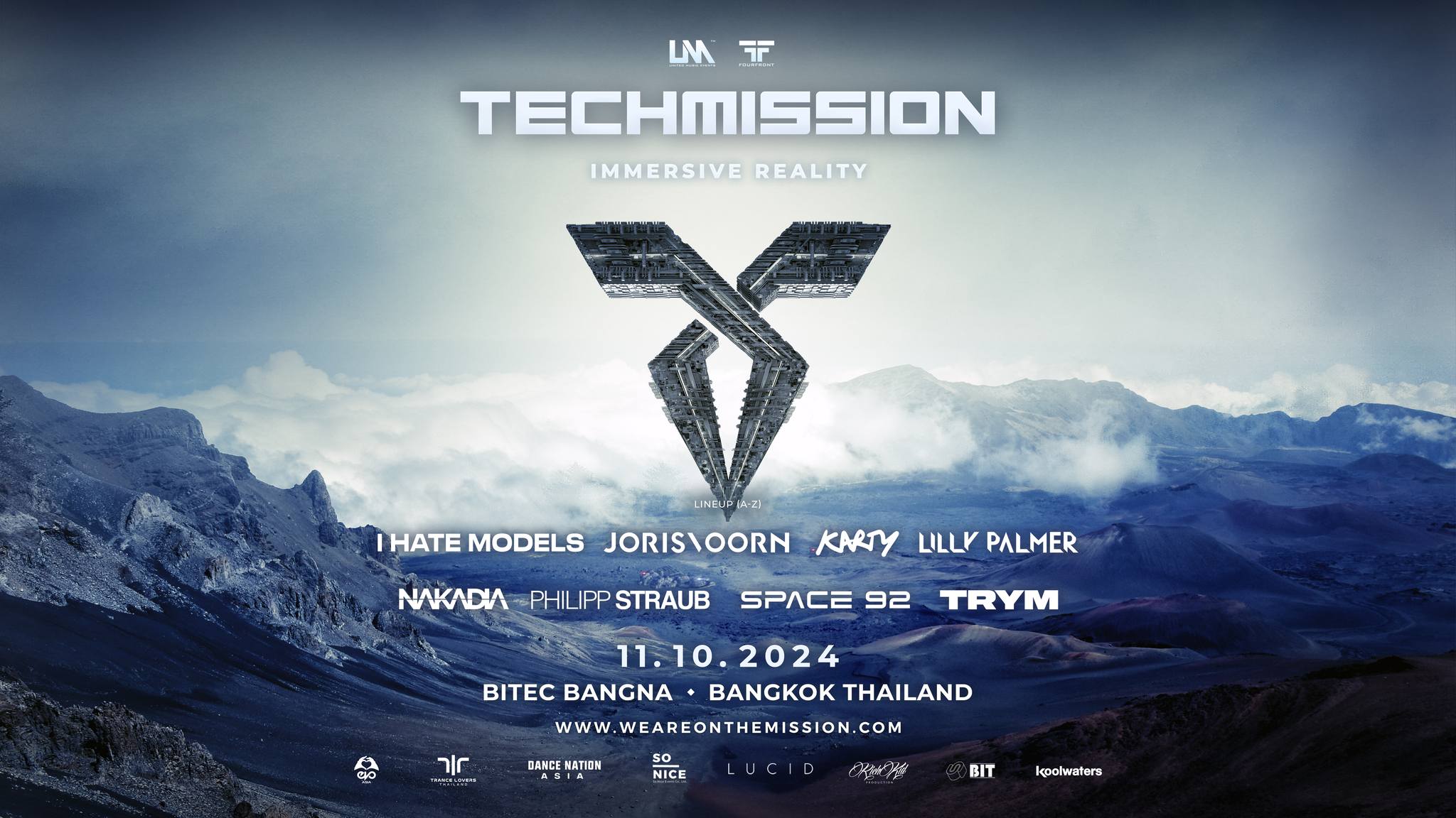 备受触目的电音音乐节品牌 Techmission Festival今年将与 Transmission Festival 及 Hardmission Festival 于10月11-13日连续三天在曼谷国际贸易展览中心（BITEC）登场，打造一场前所未有的沉浸式电音旅程