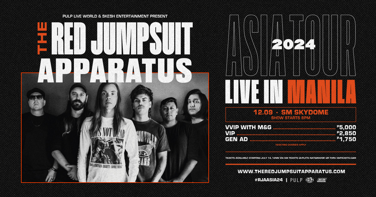 THE RED JUMPSUIT APPARATUS is storming back into the Philippines, ready to unleash a tidal wave of emo nostalgia and rock energy on 12 September
