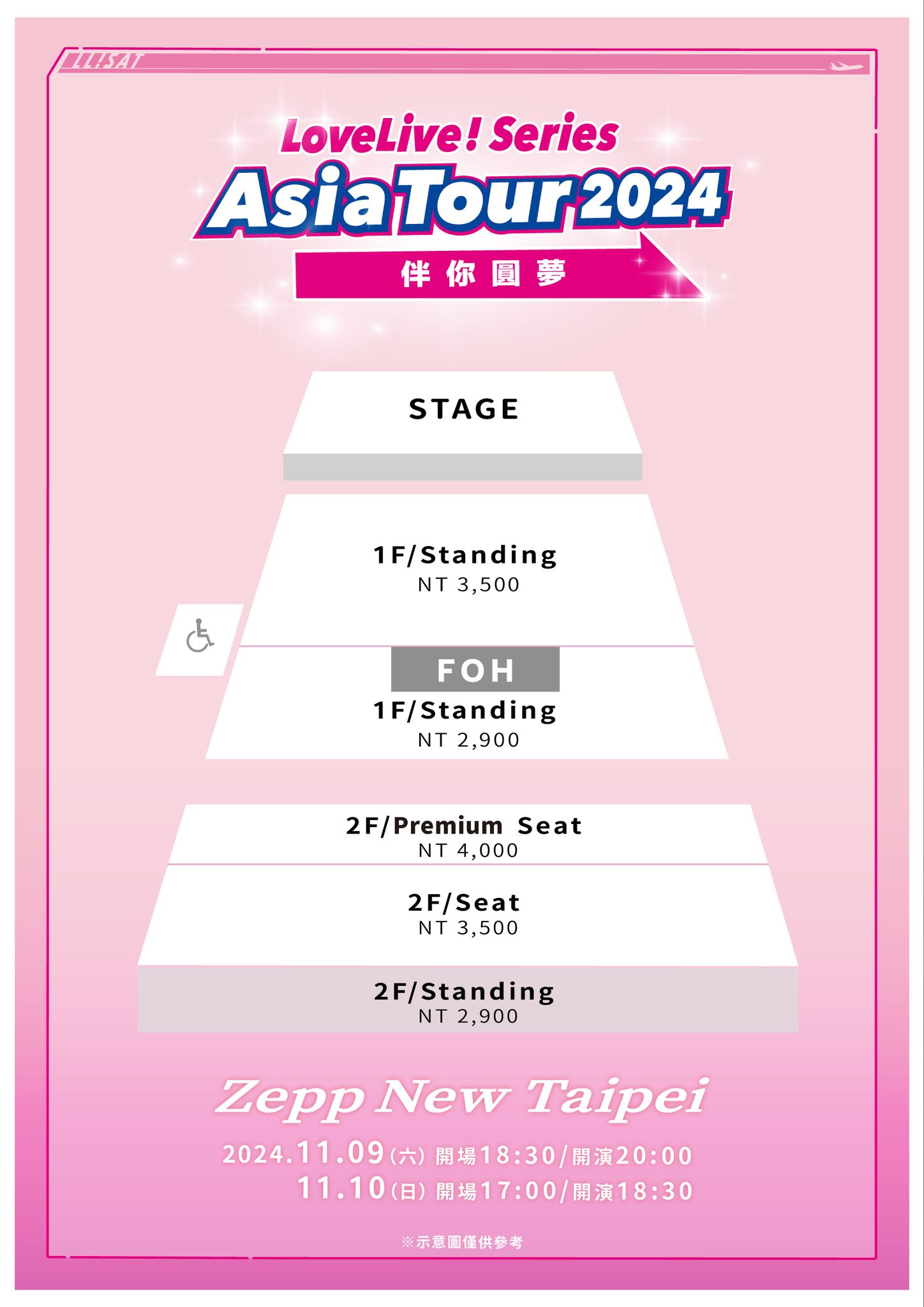 Love Live! 系列首次聯合亞洲巡迴演唱會《LoveLive! Series Asia Tour 2024～伴你圓夢》台北公演票價圖