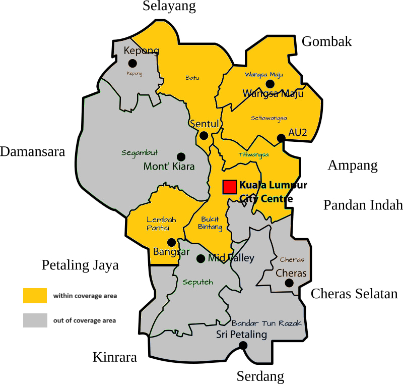 Mapa del área de Kuala Lumpur