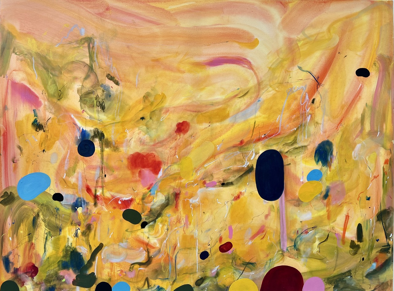 譚喜而, 《These are all sugar-coated dreams!》, 2024, 布上油粉彩、墨水及壓克力, 90 x 120cm