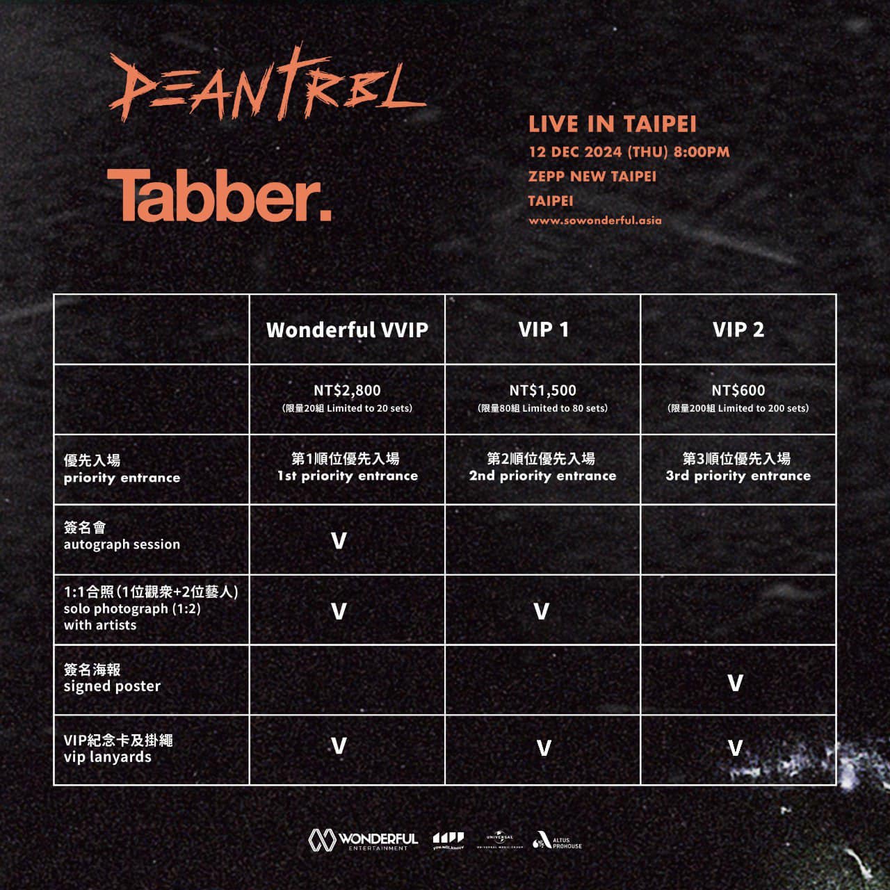 DEAN x Tabber台北演唱會VIP福利套組