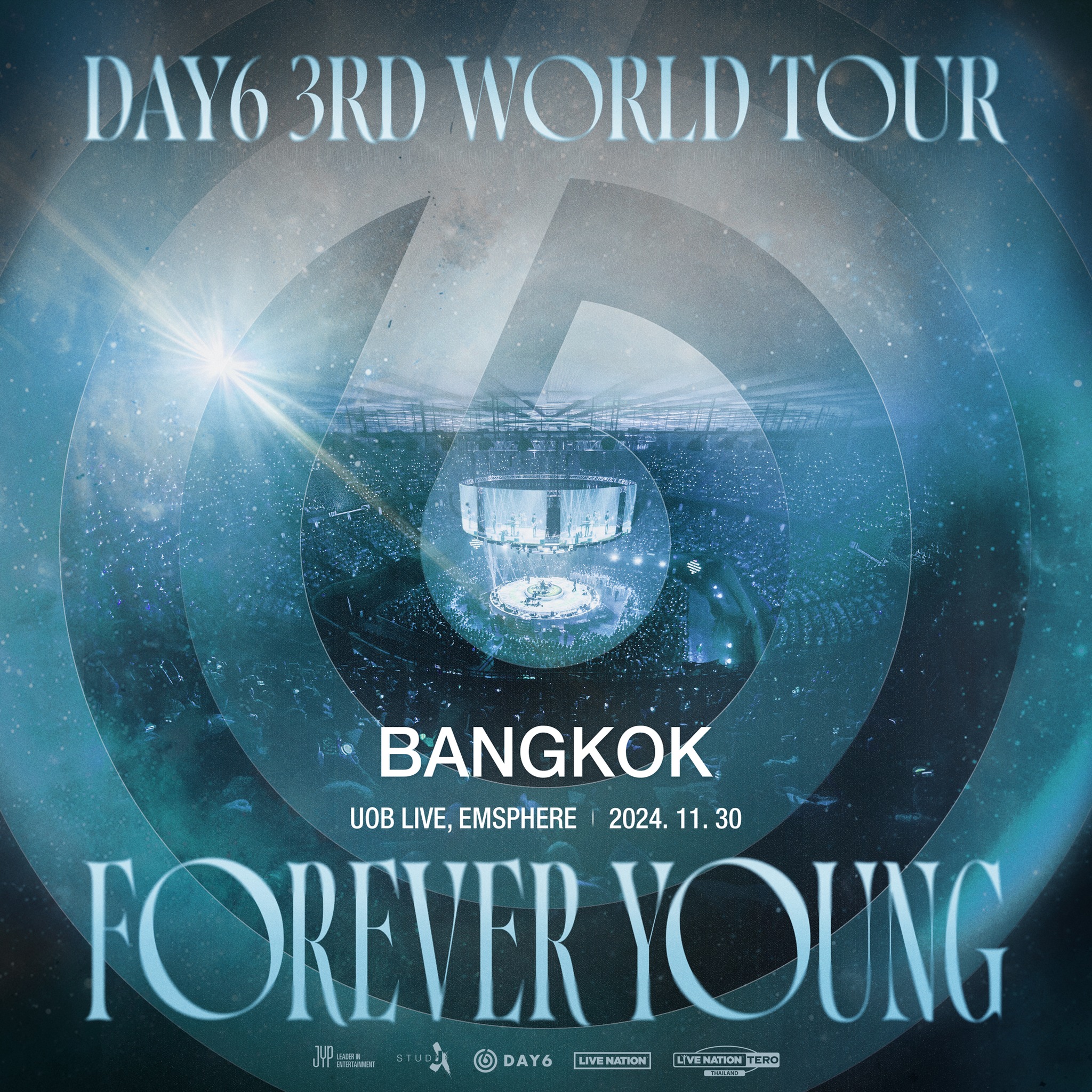 人气K-POP乐团DAY6(데이식스)宣布举办第三次世界巡回演唱会，DAY6(데이식스) 3RD WORLD TOUR [FOREVER YOUNG] IN BANGKOK 曼谷场将于2024年11月30日在 UOB LIVE, Emsphere 举办!