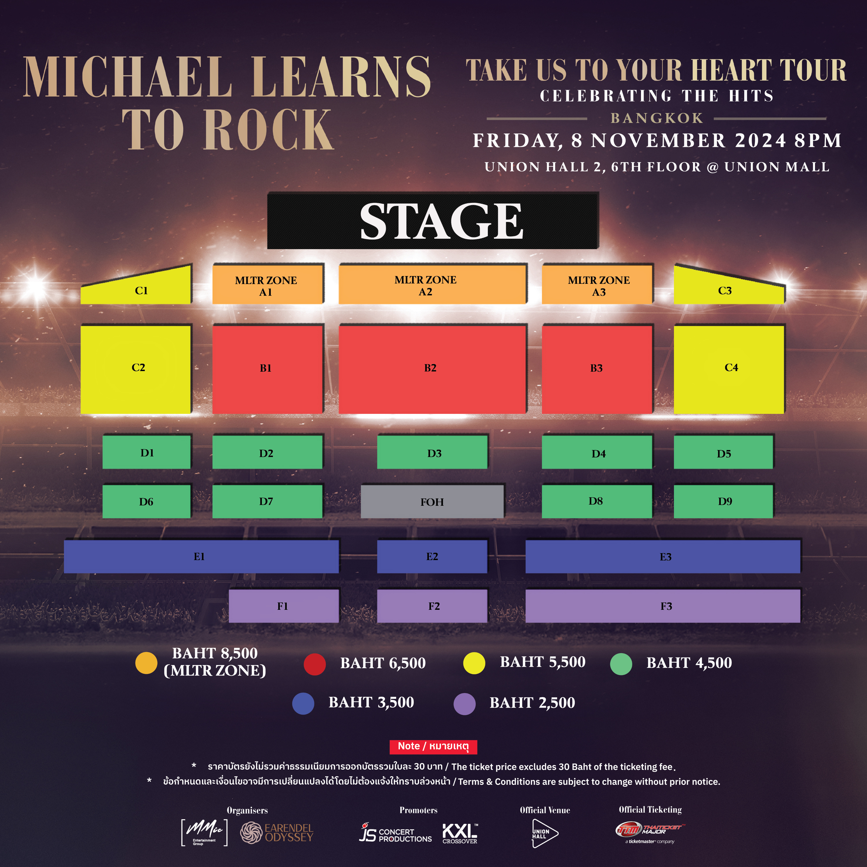 Michael Learns To Rock Bangkok Concert Ticket Price and Floor Plan