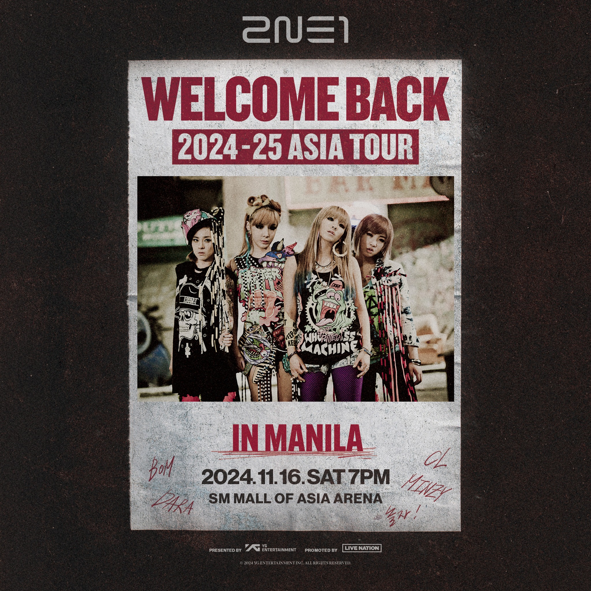 2NE1马尼拉演唱会“2024-25 2NE1 ASIA TOUR [WELCOME BACK] in Manila”将于2024年11月16日举办