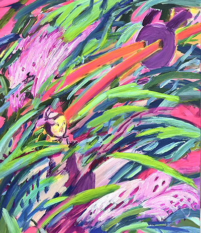 Manwook explores the relationship between humans and non-human species, expressing various beings through the theme of "[Dog-Human-Machine]" in her work.