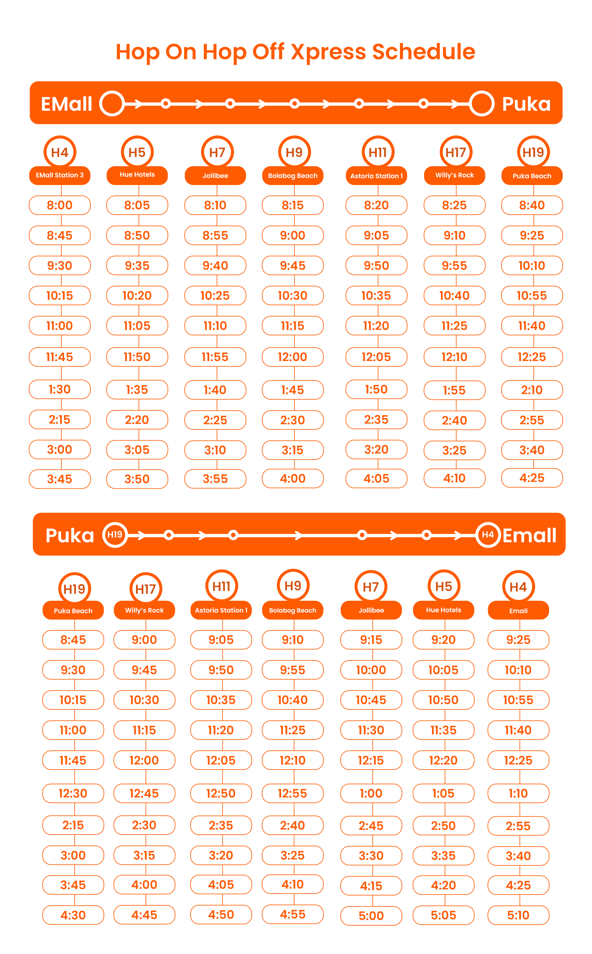 HOHO Xpress 11 月 7 日更新时间表