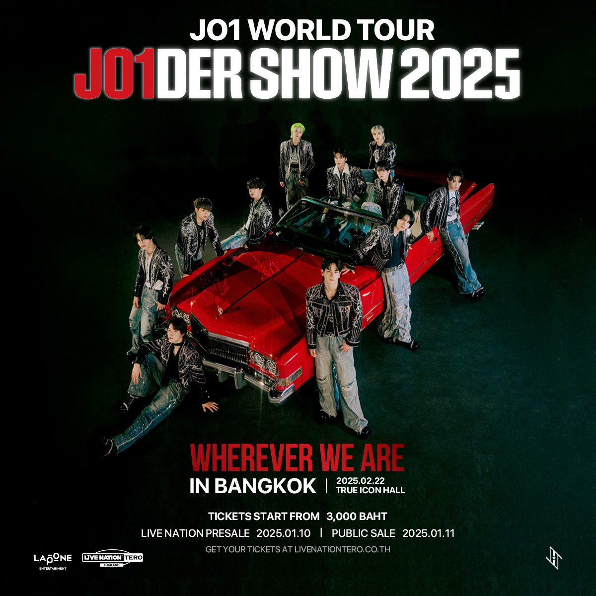 日本神颜男团 JO1 正式公布举办世界巡回演唱会 《JO1 WORLD TOUR JO1DER SHOW 2025 ʻWHEREVER WE AREʼ》曼谷场将于2025年2月22日在 True Icon Hall 开唱