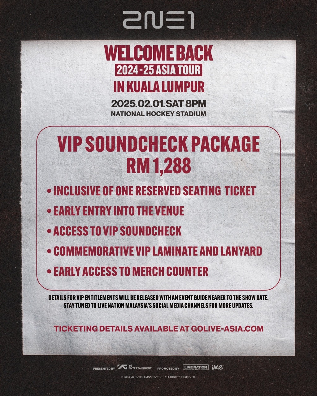 2ne1 Kuala Lumpur concert 2025 - vip package 大