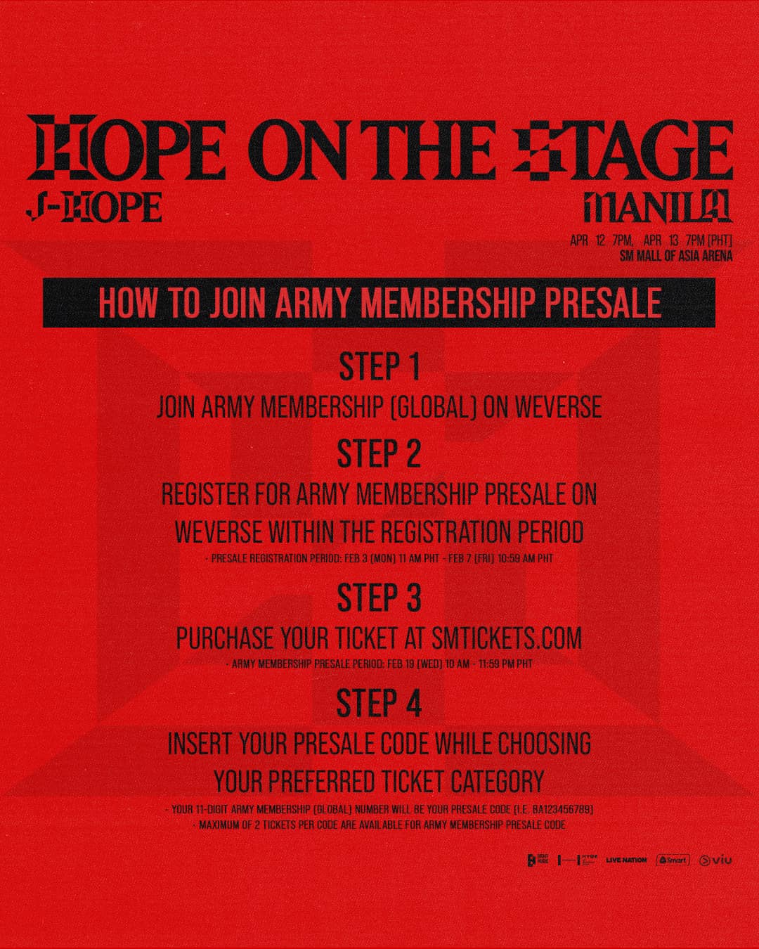 BTS J-HOPE馬尼拉演唱會2025 ARMY MEMBERSHIP Presale優先購票方法