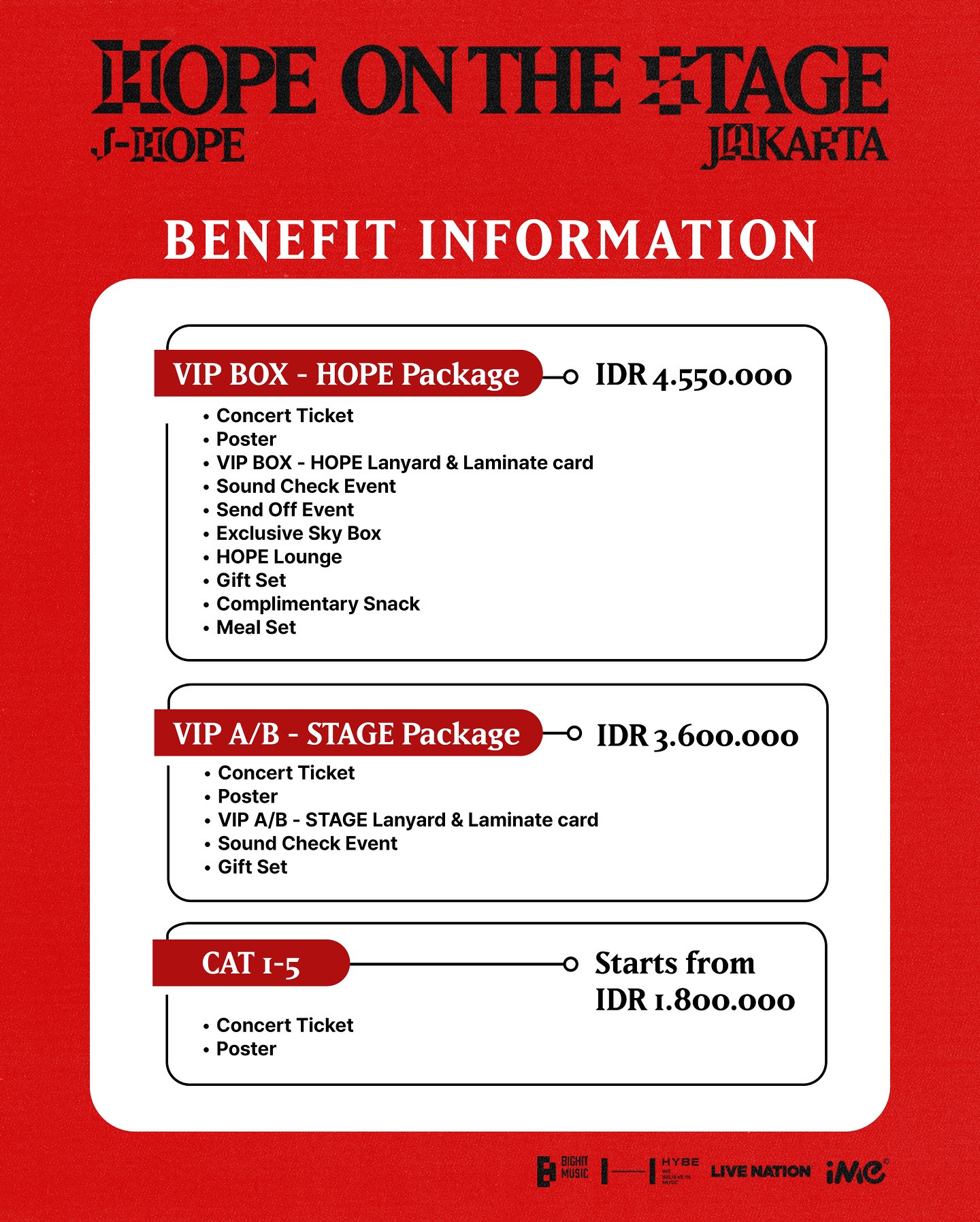 HOPE ON THE STAGE JAKARTA ジャカルタ VIP カード 2025 j-hope Tour 'HOPE ON THE STAGE' in JAKARTA | Concert