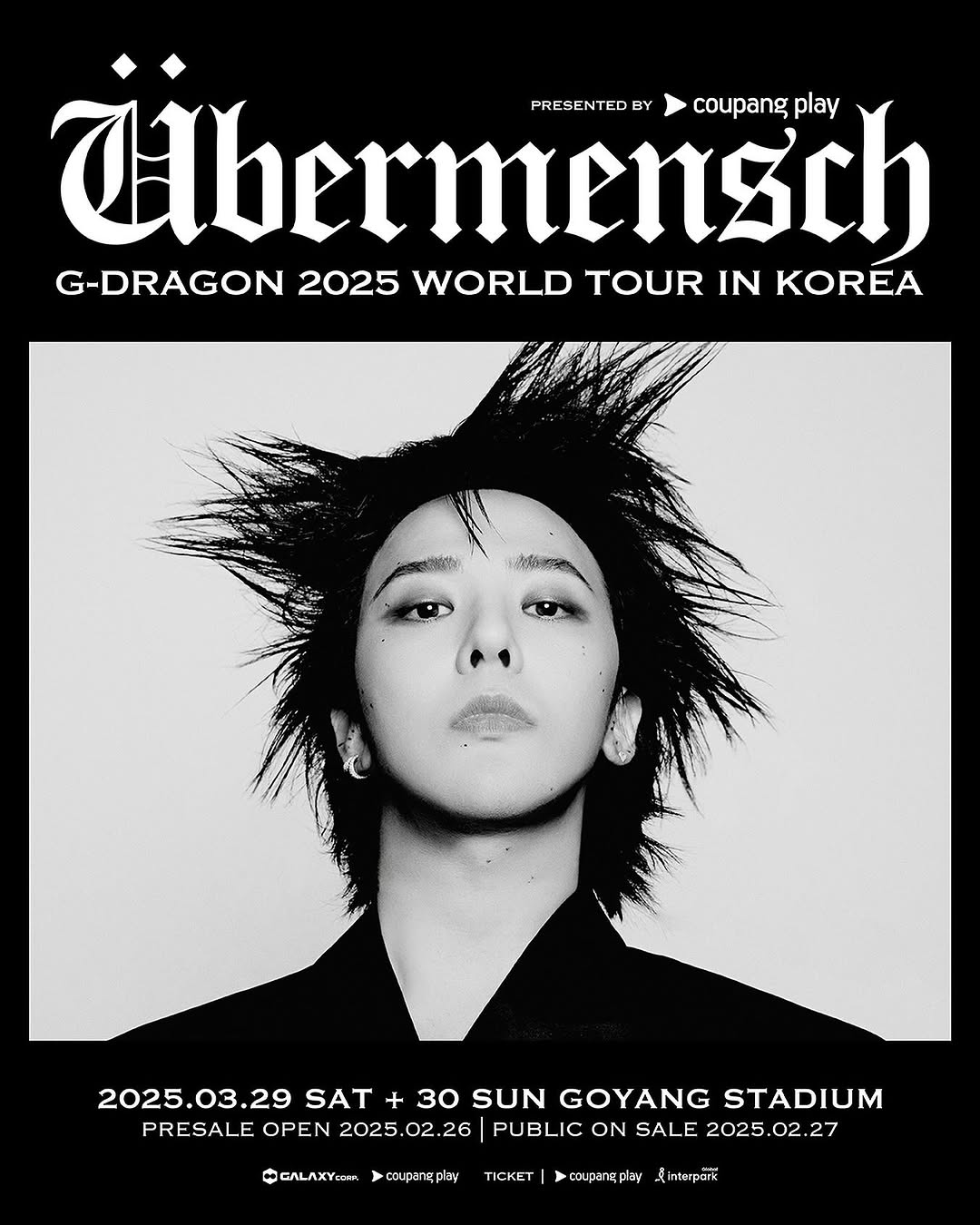 GD权志龙演唱会2025韩国站将在3月29-30日，高阳综合运动场举办！ 