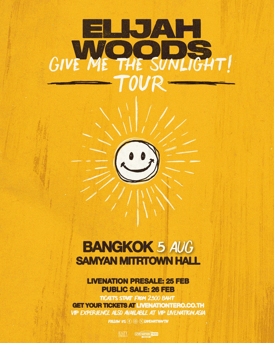 The heartfelt Canadian singer-songwriter Elijah Woods, behind hits like "24/7, 365", returns to Bangkok with "Give Me The Sunlight" Solo Concert in August this 2025